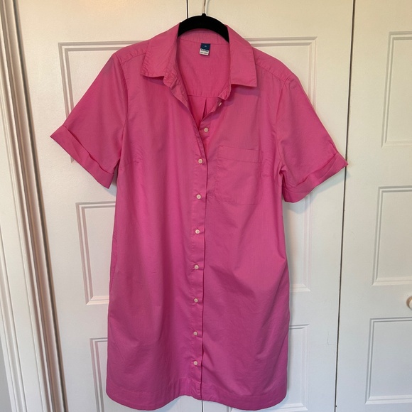 Old Navy Pink Button Front Mini Shirt Dress Cotton Short Sleeve Pockets M - Picture 3 of 11